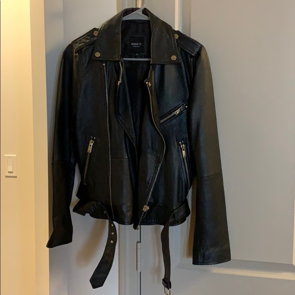 Barney’s Originals Black Leather Jacket with Belt